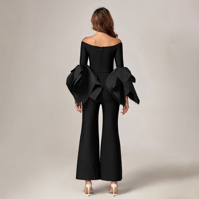 Dramatic-Sleeve Off Shoulder Bandage Jumpsuit