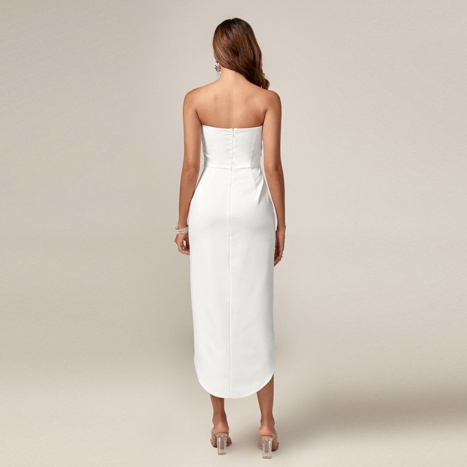 Feather Trim High Split Maxi Dress