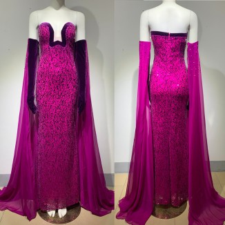 Strapless Sleeveless Sequins Maxi Bodycon Dress HT2971