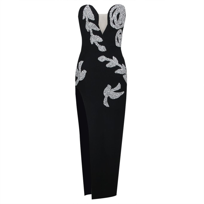 Strapless Sleeveless Diamente Embellished Maxi Bandage Dress HL9177