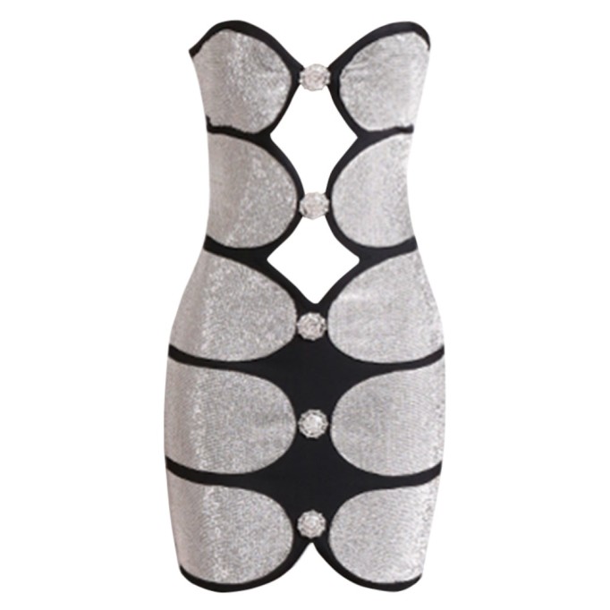 Strapless Sleeveless Diamente Embellished Mini Bandage Dress PZC2217