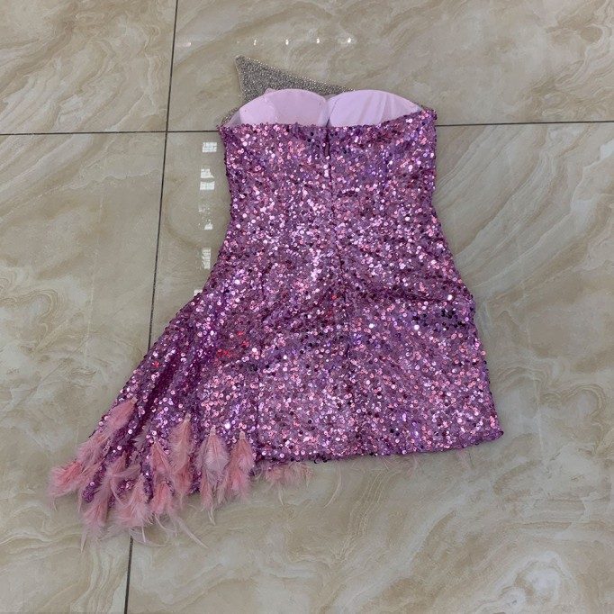 One Shoulder Sleeveless Sequins Mini Bodycon Dress HT2988