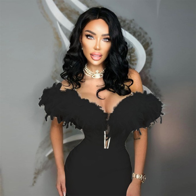 Off Shoulder Feather Midi Bandage Dress HL9275