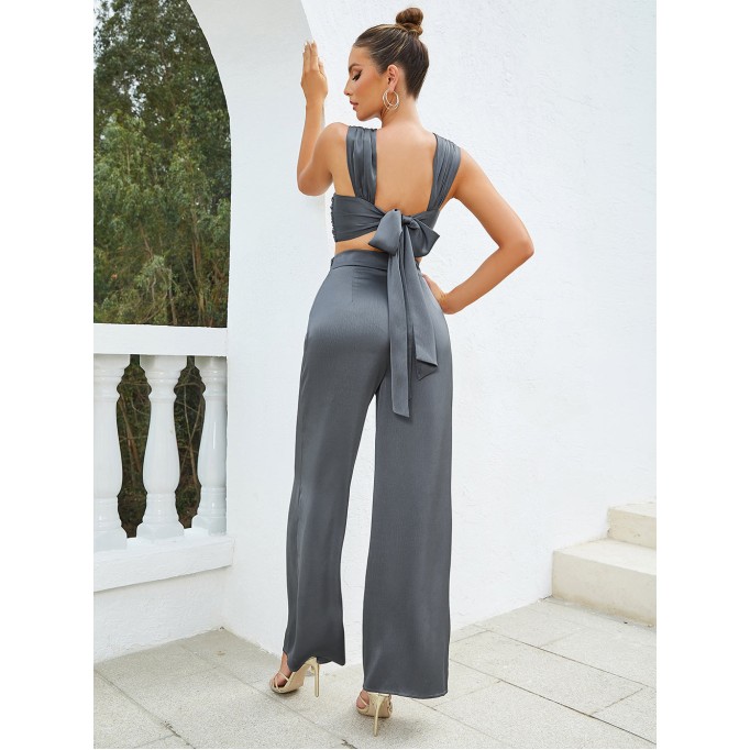 Strappy Sleeveless Wrinkled Bodycon Jumpsuit HB0135