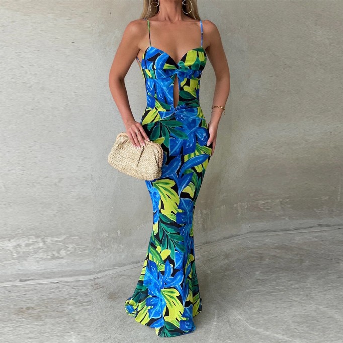 Strappy Sleeveless Fishtail Maxi Bodycon Dress KLYF846