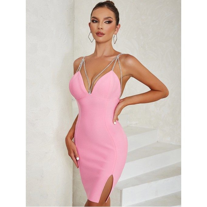 Strappy Sleeveless Slit Mini Bandage Dress HB01123